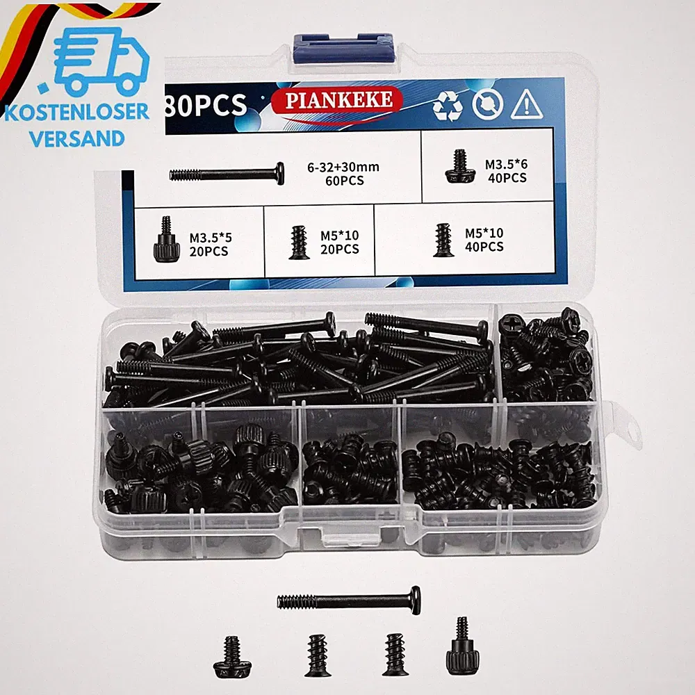 180 Stückpc Schrauben Set, PC Lüfter Schraubenset, 6-32 M3,5 M5 Laptop Schrauben