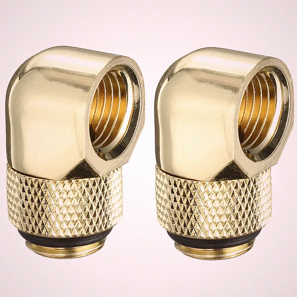 2x 90°-Wasserkühlungsadapter G1/4" männlich-weiblich, Gold, für PC-Wasserkühlung