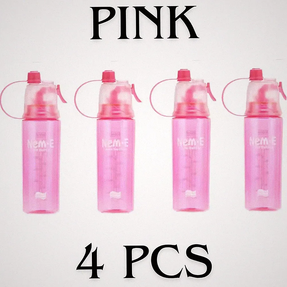 4 Stück Sport Trinkflasche mit Strohhalm Kinder Getränk Spray Becher Sport Cool Mist 600ML