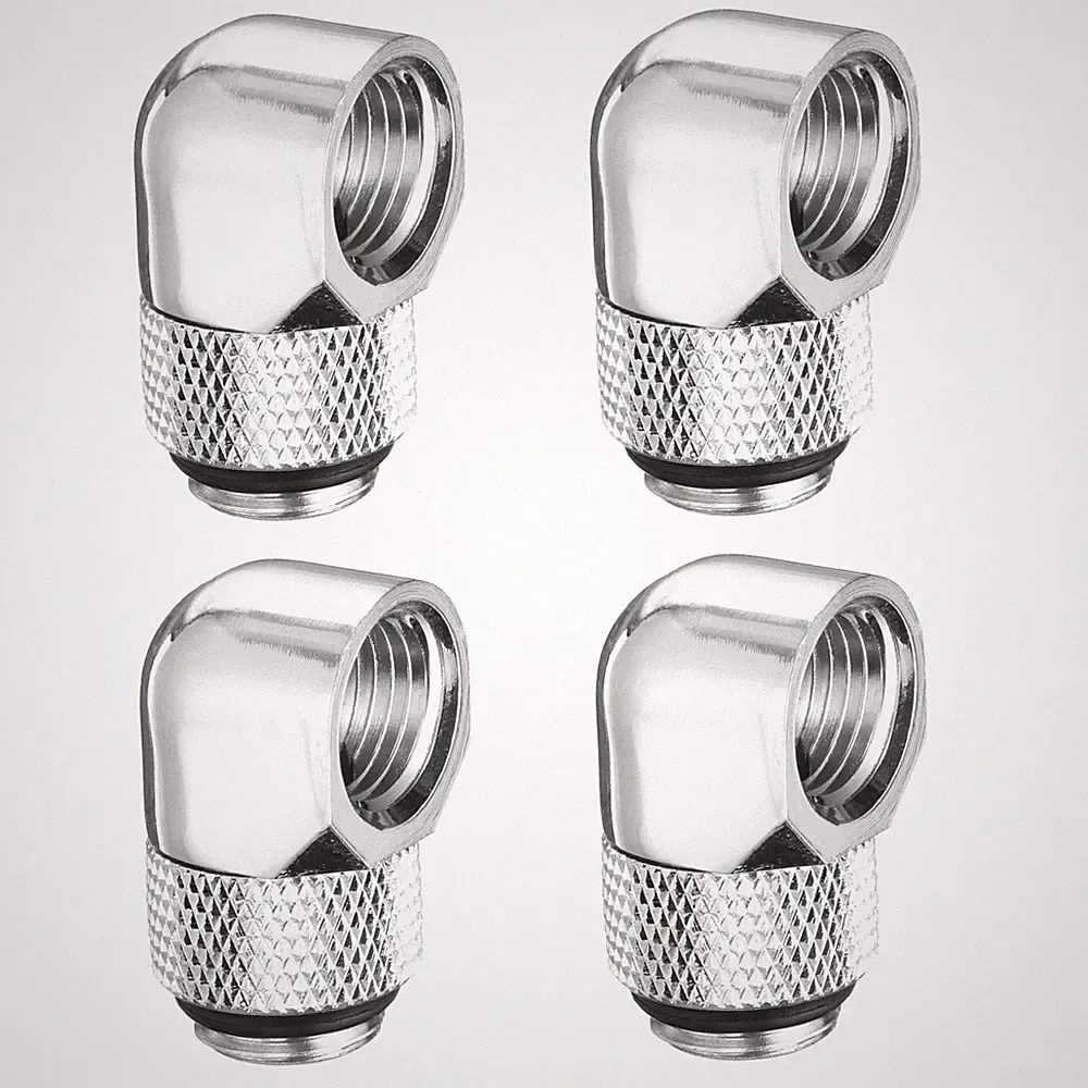 4x 90° Winkeladapter G1/4" m/w Kompressionsfitting für PC-Wasserkühlung, Silber