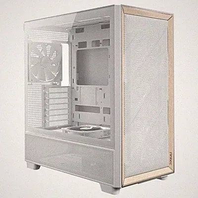 Antec Flux Mid Tower PC Gehäuse - Tempered Glass White/Wood 5 Pwm Lüfter USB-C E-ATX/