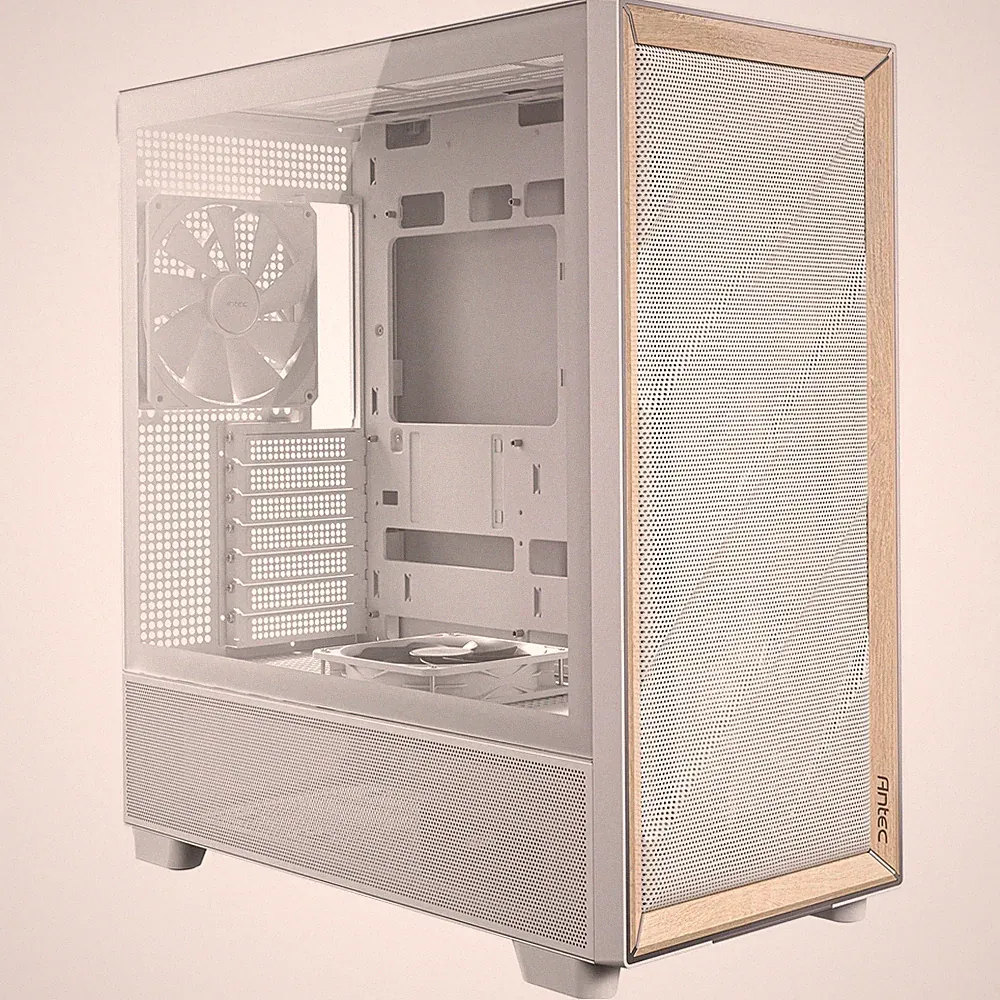 Antec FLUX Mid Tower PC Gehäuse Weiß/Holz Hartglas 5 PWM Lüfter USB-C