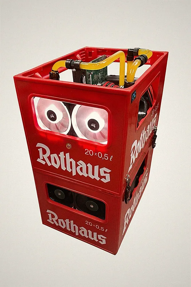 Bierkasten PC / Rothaus / Custom Wasserkühlung / EKWB Alphacool / AMD / RGB