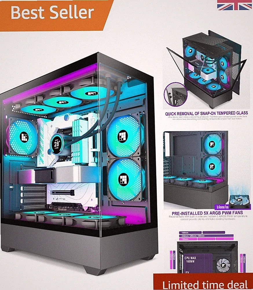 Cooles & geräumiges F1 ATX PC-Gehäuse - Tempered Glass, Dual Chamber, 6 ARGB Lüfter