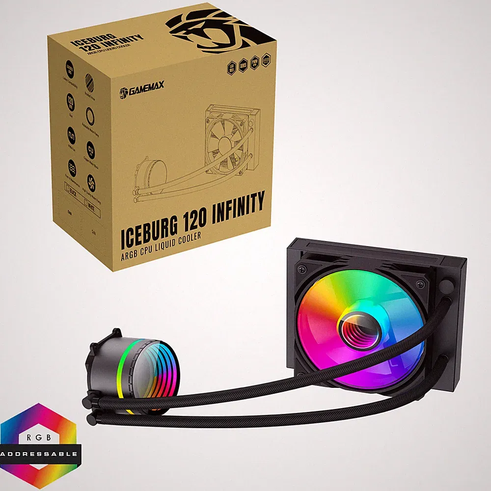 GameMax IceBurg 120mm schwarz AIO Infinity ARGB Wasserkühler CPU PC Flüssigkeitskühlung
