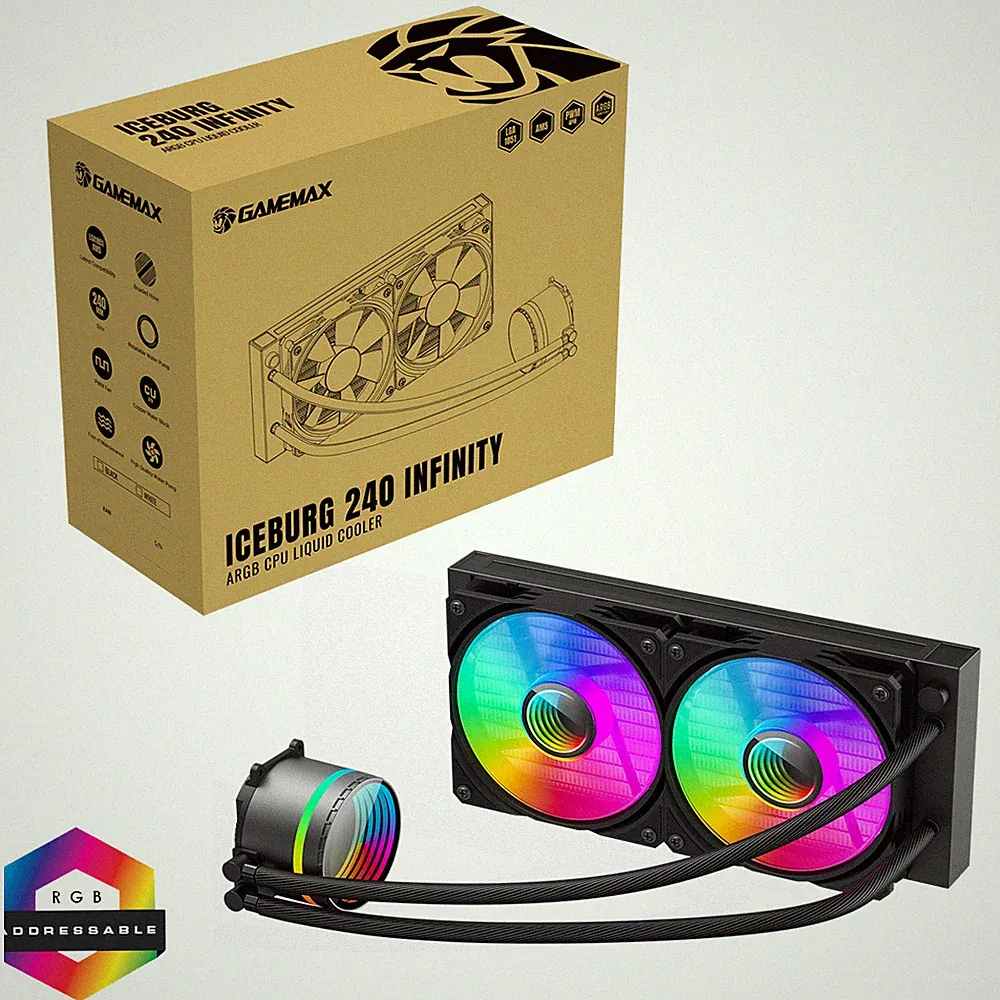 GameMax IceBurg 240mm schwarz AIO Infinity ARGB Wasserkühler CPU PC Flüssigkeitskühlung