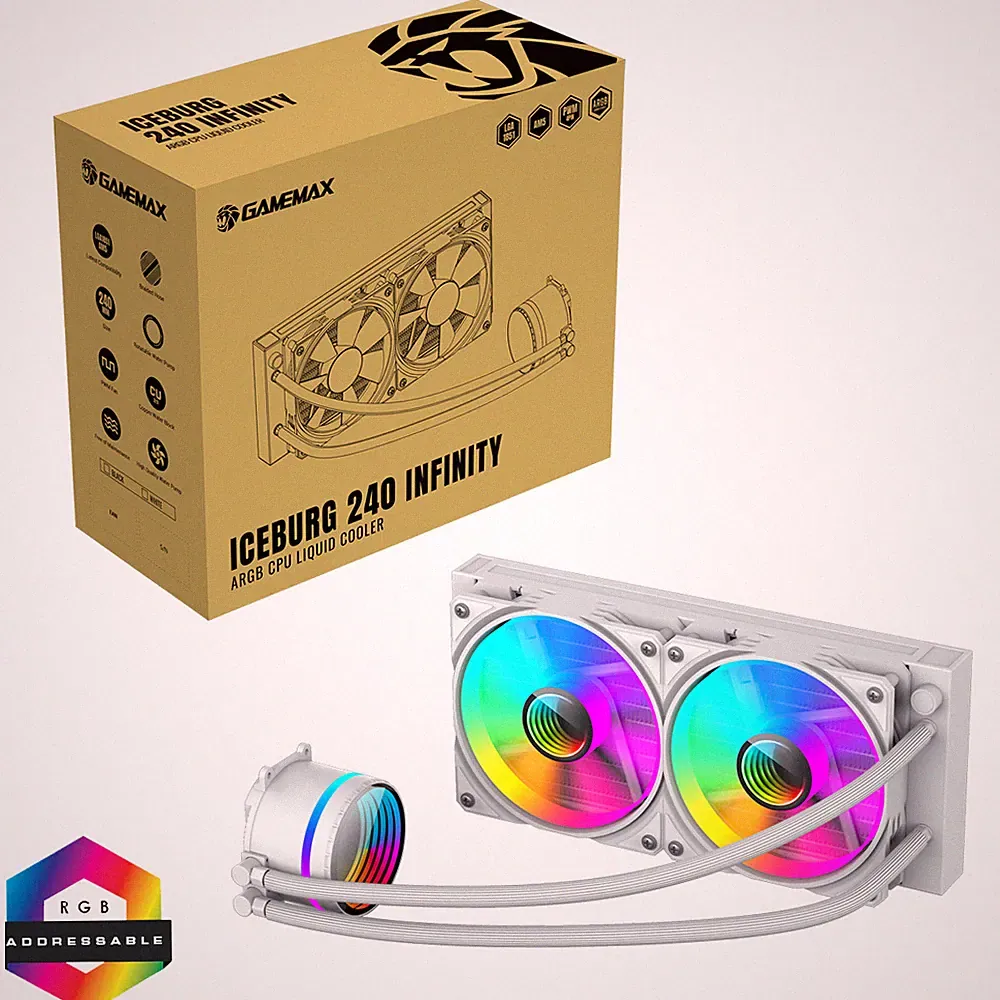 GameMax IceBurg 240mm weiß AIO Infinity ARGB Wasserkühler CPU PC Flüssigkeitskühlung