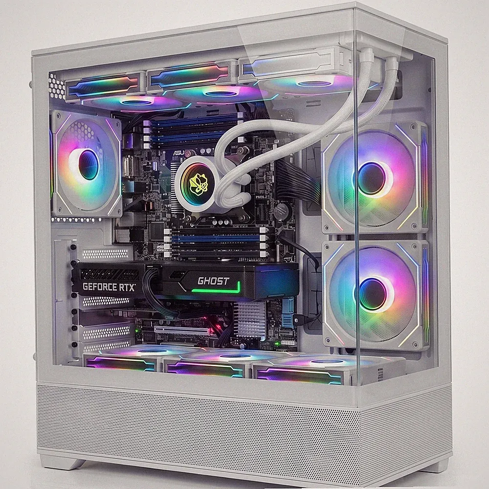 Gamer Komplett-PC Xeon 12-Kern RTX 3050 16GB RAM 240GB NVMe Wasserkühlung Weiß