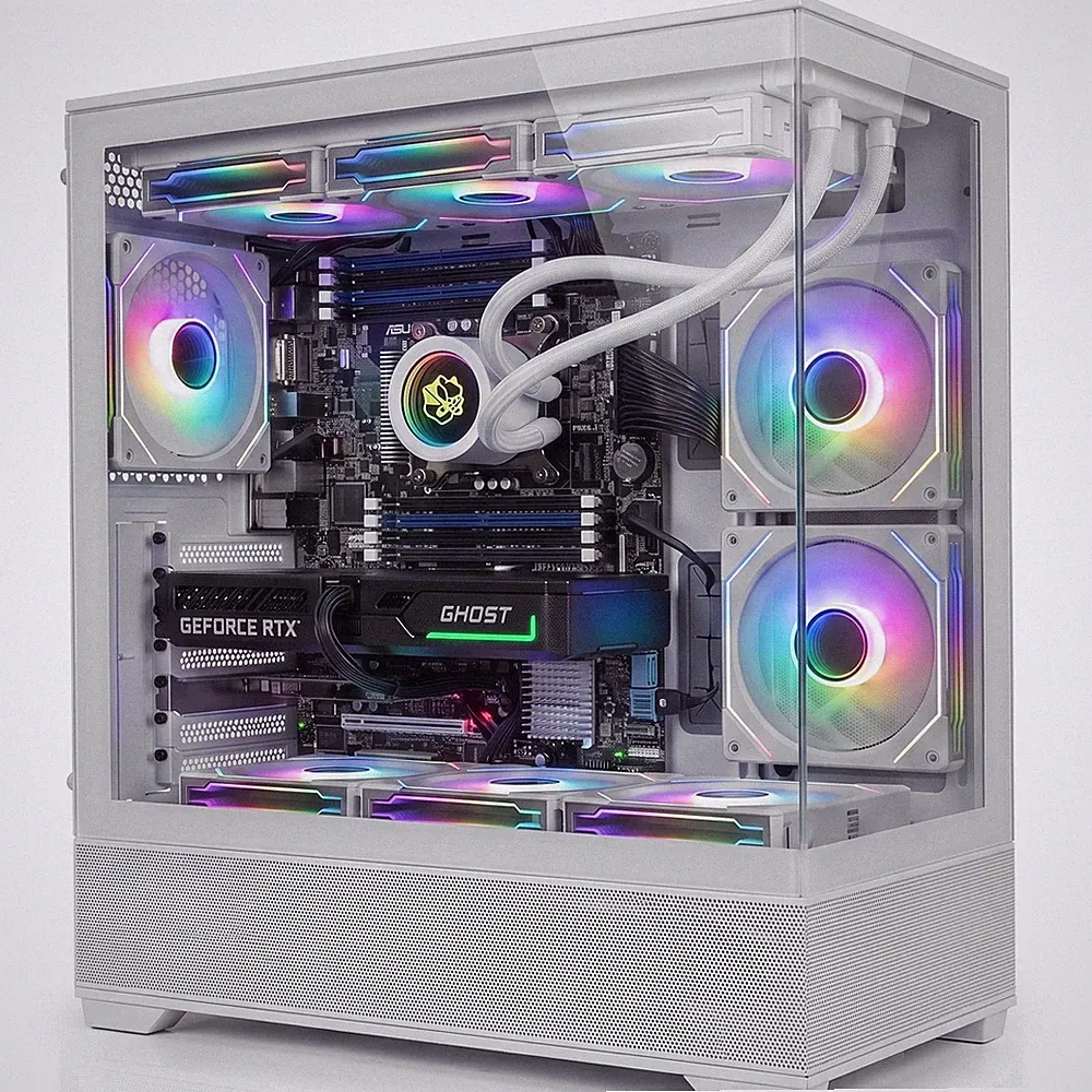 Gamer Komplett-PC Xeon 14-Kern RTX 3050 16GB RAM 240GB NVMe Wasserkühlung Weiß