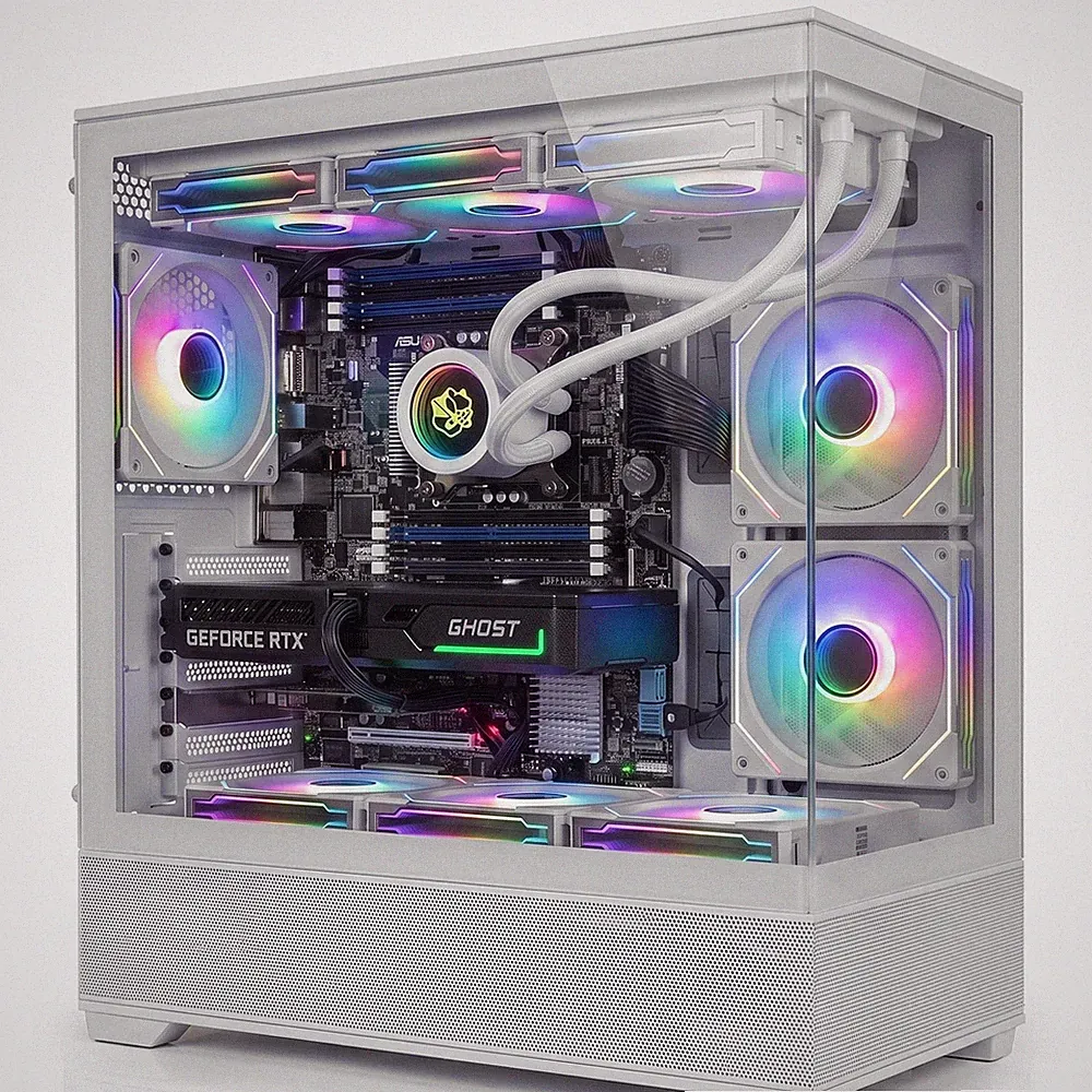 Gamer Komplett-PC Xeon 14-Kern RTX 5060 32GB RAM 500GB NVMe Wasserkühlung Weiß