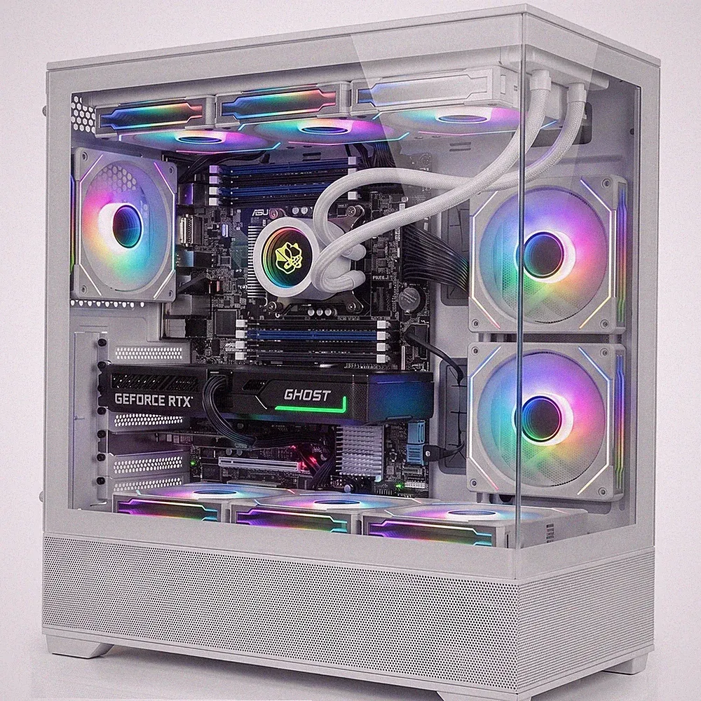 Gamer Komplett-PC Xeon 14-Kern RTX 5060 64GB RAM 1TB NVMe Wasserkühlung Weiß