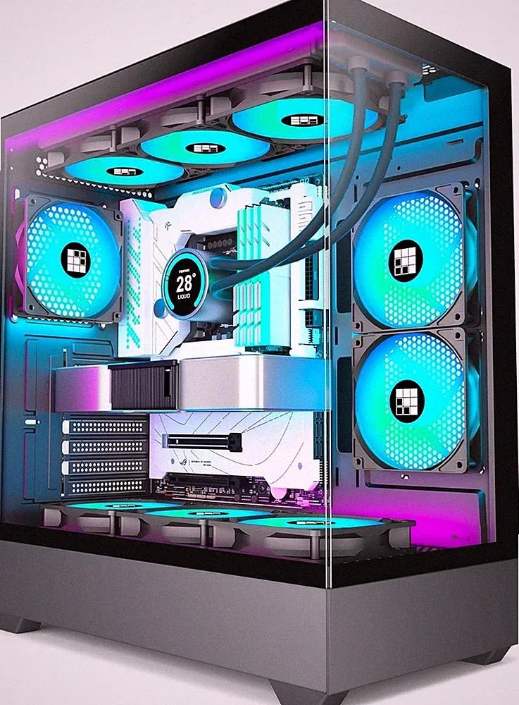 Gaming PC Gehäuse mit Panorama-Tempered Glass - ATX, 6 PWM ARGB Lüfter, Type-C