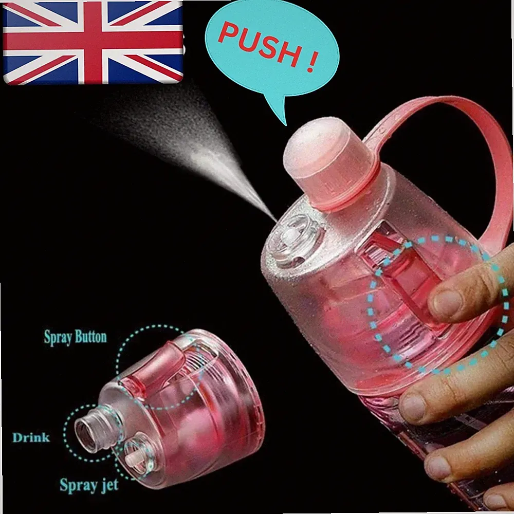Kunststoff Spray Cool Sommer Sport Wasserflasche Tragbar Trink Wasserkocher 600ml Rosa