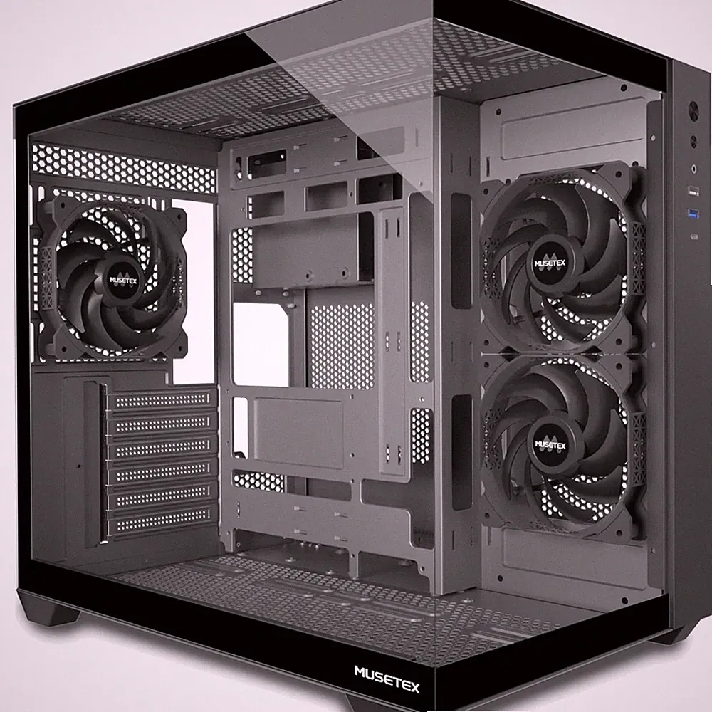 PC Gehäuse ATX, 3 Non-LED Lüfter vorinstalliert Gaming PC Gehäuse, 270° Full-...