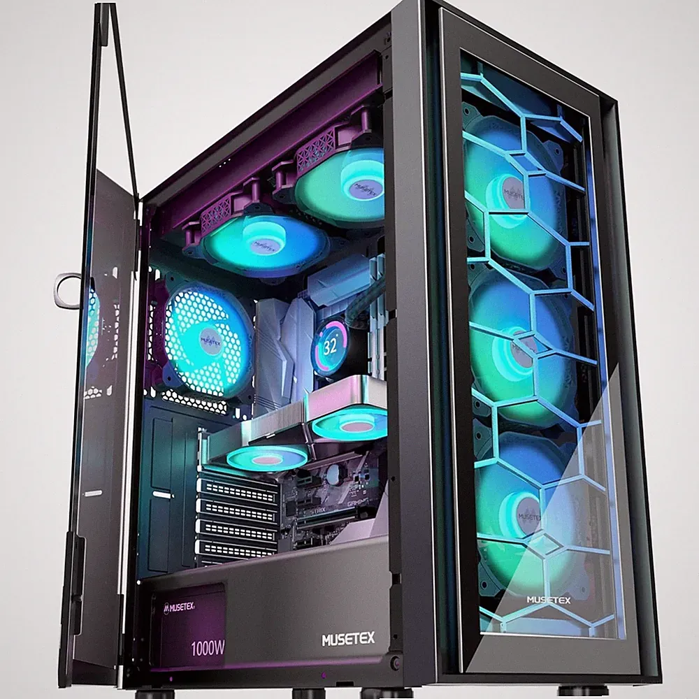 PC Gehäuse ATX Gaming Gehäuse mit 6 PWM ARGB Lüftern Hartglas Tür schwarz