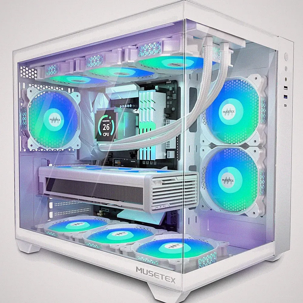 PC Gehäuse ATX weiß 6 PWM ARGB Lüfter 360mm Wasserkühlung Sichtfenster