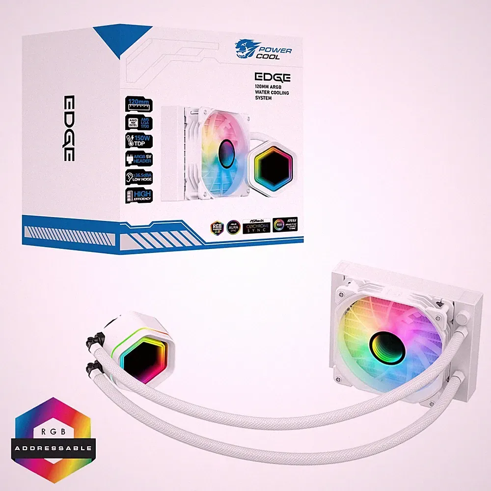 PowerCool Edge weiß ARGB 120mm Intel AMD AIO CPU Wasser Flüssigkeitskühler Infinity