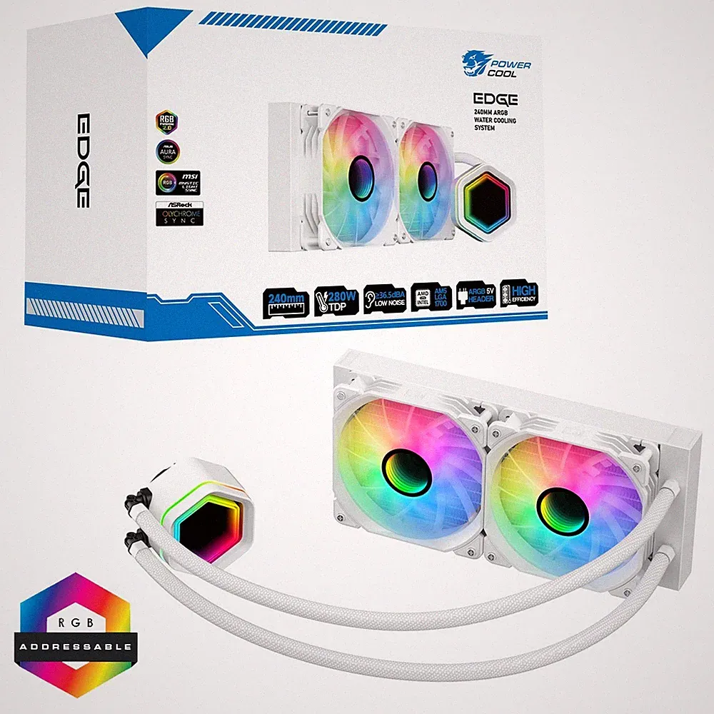 PowerCool Edge weiß ARGB 240mm Intel AMD AIO CPU Wasser Flüssigkeitskühler Infinity