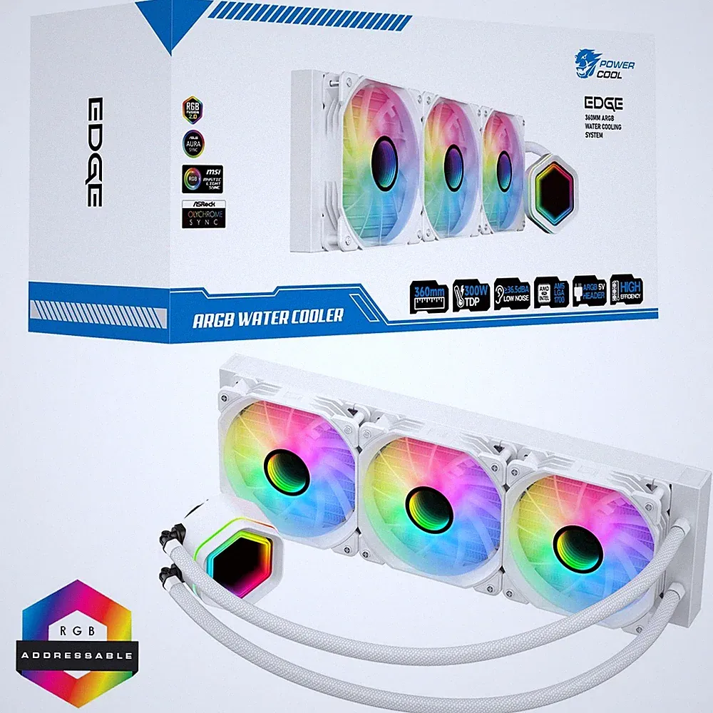 PowerCool Edge weiß ARGB 360mm Intel AMD AIO CPU Wasser Flüssigkeitskühler Infinity