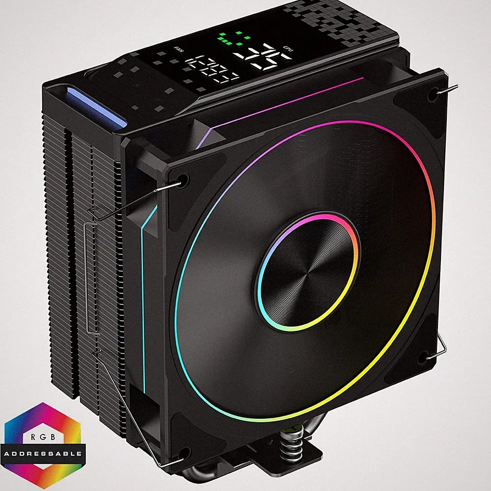 PowerCool Typhoon Black ARGB Intel AMD CPU Kühler schwarz LED Temperaturanzeige